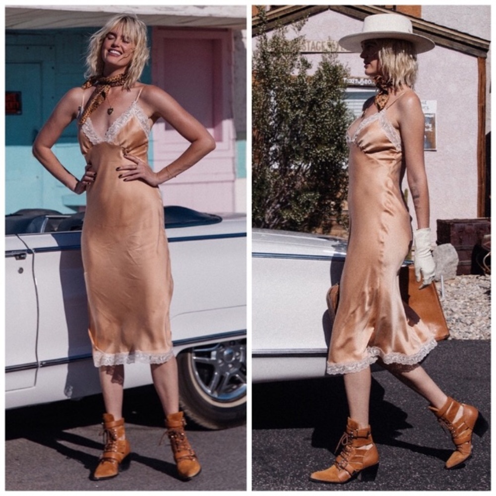 Spell Wild Love Silk Peach Slip Dress medium NWT